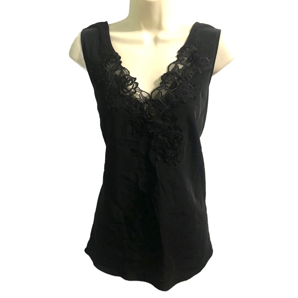 NWT‎ Vintage Deadstock Black Camisole Tank Top Black Polyester Lace Women’s XL